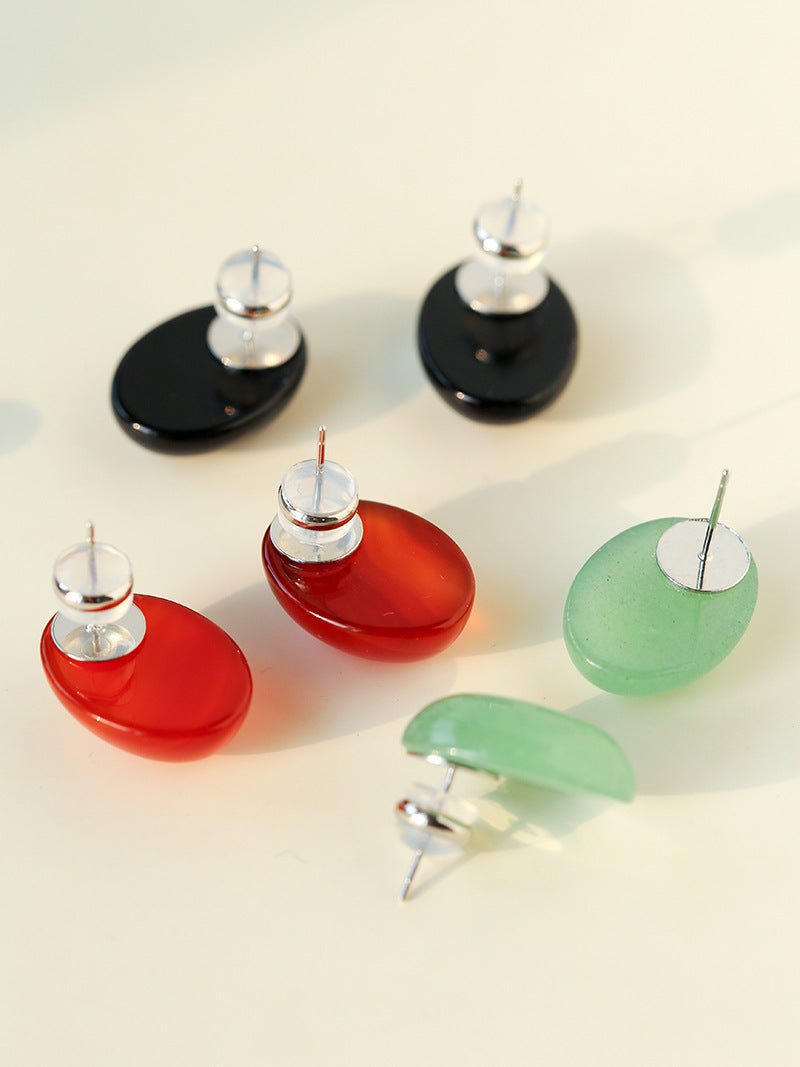 Oval Geometric Agate Stud Earrings - floysun