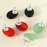 Oval Geometric Agate Stud Earrings - floysun