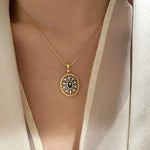 Oval Hollow Silver Petal Wrapped Sapphire Pendant Necklace - floysun