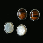 Oval Mother - of - Pearl & Tiger’s Eye Stud Earrings - floysun