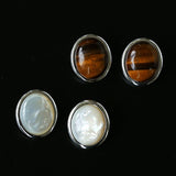 Oval Mother - of - Pearl & Tiger’s Eye Stud Earrings - floysun