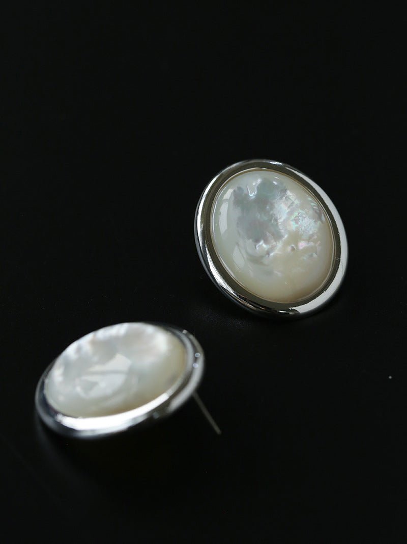 Oval Mother - of - Pearl & Tiger’s Eye Stud Earrings - floysun