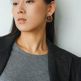Oval Mother - of - Pearl & Tiger’s Eye Stud Earrings - floysun