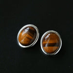 Oval Mother - of - Pearl & Tiger’s Eye Stud Earrings - floysun