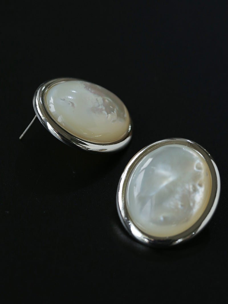 Oval Mother - of - Pearl & Tiger’s Eye Stud Earrings - floysun