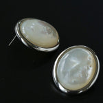 Oval Mother - of - Pearl & Tiger’s Eye Stud Earrings - floysun