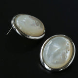 Oval Mother - of - Pearl & Tiger’s Eye Stud Earrings - floysun