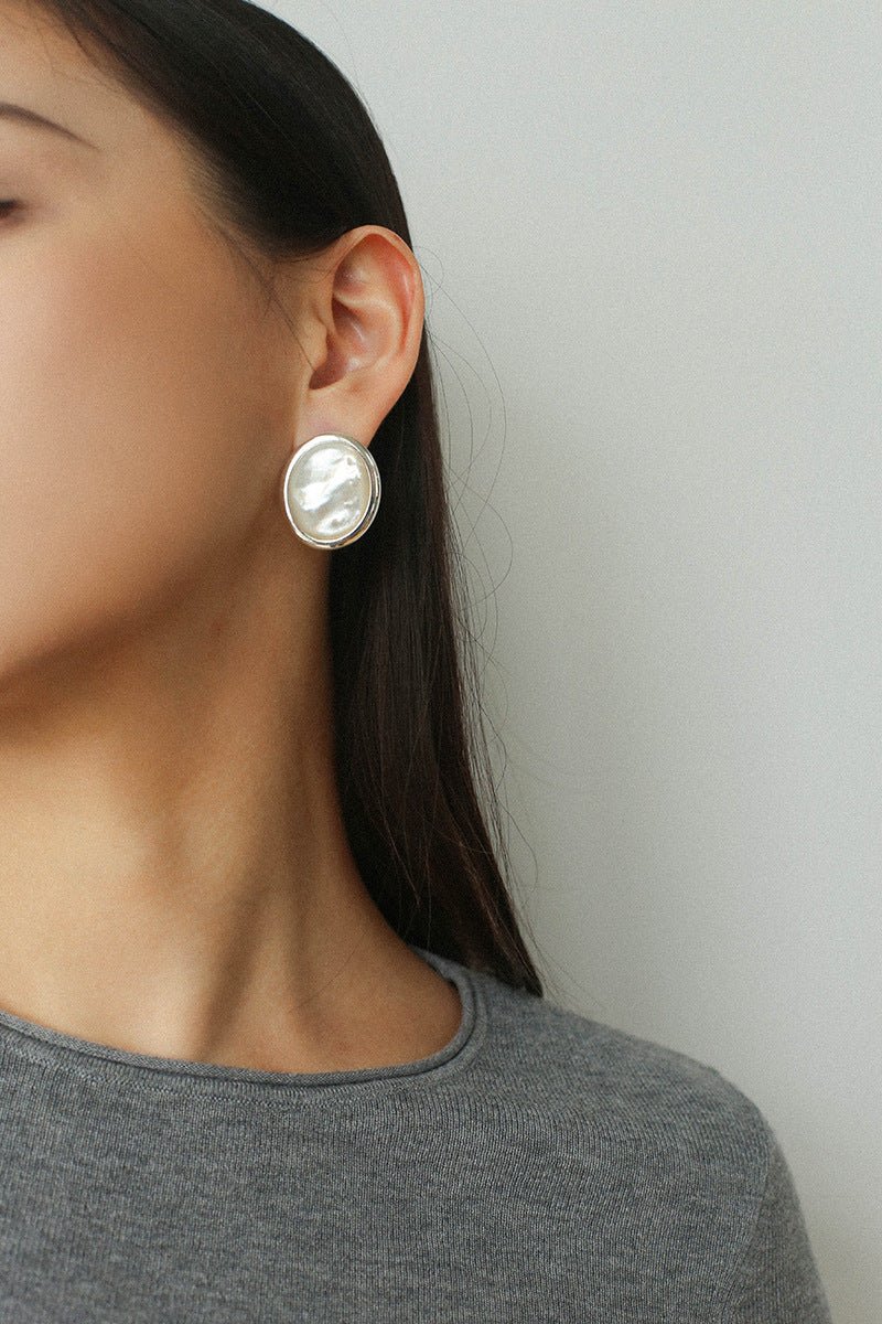 Oval Mother - of - Pearl & Tiger’s Eye Stud Earrings - floysun