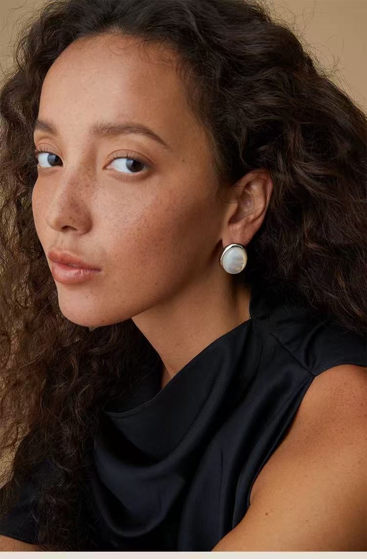 Oval Mother - of - Pearl & Tiger’s Eye Stud Earrings - floysun