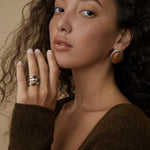 Oval Mother - of - Pearl & Tiger’s Eye Stud Earrings - floysun