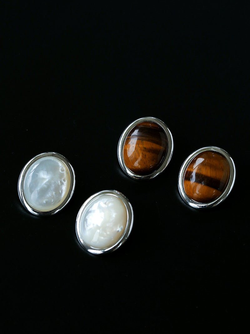Oval Mother - of - Pearl & Tiger’s Eye Stud Earrings - floysun