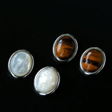 Oval Mother - of - Pearl & Tiger’s Eye Stud Earrings - floysun