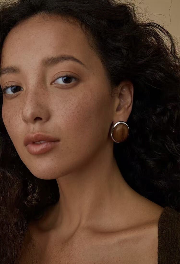 Oval Mother - of - Pearl & Tiger’s Eye Stud Earrings - floysun