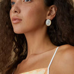 Oval Mother - of - Pearl & Tiger’s Eye Stud Earrings - floysun