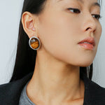 Oval Mother - of - Pearl & Tiger’s Eye Stud Earrings - floysun