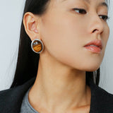 Oval Mother - of - Pearl & Tiger’s Eye Stud Earrings - floysun