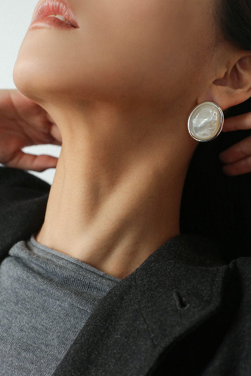 Oval Mother - of - Pearl & Tiger’s Eye Stud Earrings - floysun