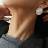 Oval Mother - of - Pearl & Tiger’s Eye Stud Earrings - floysun