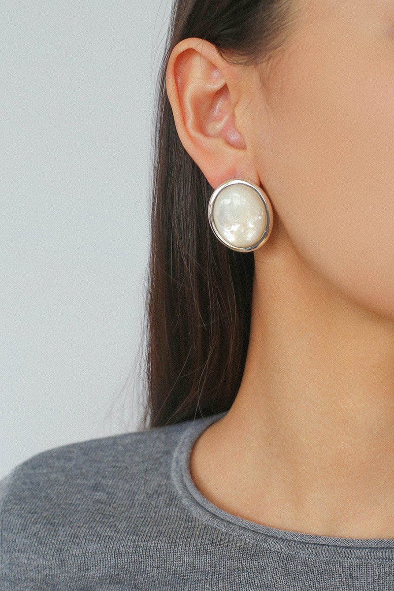 Oval Mother - of - Pearl & Tiger’s Eye Stud Earrings - floysun