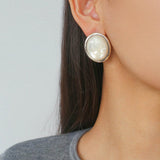 Oval Mother - of - Pearl & Tiger’s Eye Stud Earrings - floysun