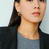 Oval Mother - of - Pearl & Tiger’s Eye Stud Earrings - floysun