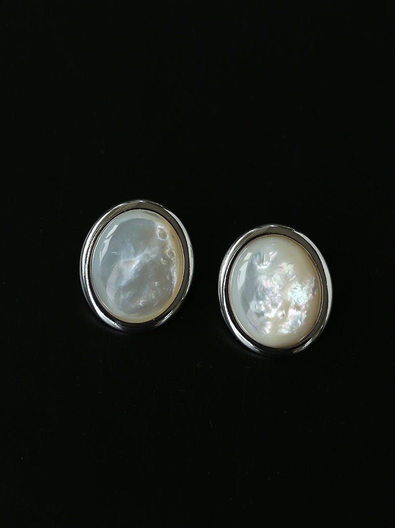 Oval Mother - of - Pearl & Tiger’s Eye Stud Earrings - floysun