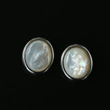 Oval Mother - of - Pearl & Tiger’s Eye Stud Earrings - floysun
