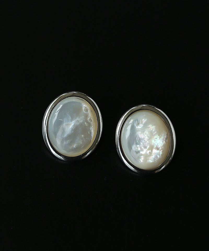 Oval Mother - of - Pearl & Tiger’s Eye Stud Earrings - floysun