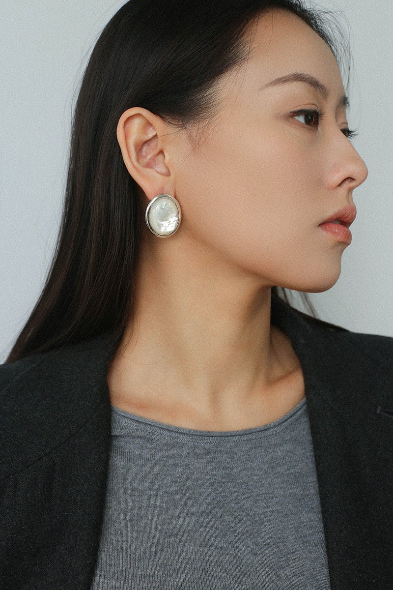Oval Mother - of - Pearl & Tiger’s Eye Stud Earrings - floysun