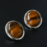 Oval Mother - of - Pearl & Tiger’s Eye Stud Earrings - floysun