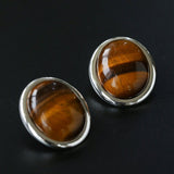 Oval Mother - of - Pearl & Tiger’s Eye Stud Earrings - floysun