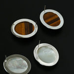 Oval Mother - of - Pearl & Tiger’s Eye Stud Earrings - floysun