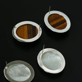 Oval Mother - of - Pearl & Tiger’s Eye Stud Earrings - floysun