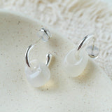 Oval Natural Red Agate And White Agate C-Shaped Earrings - floysun