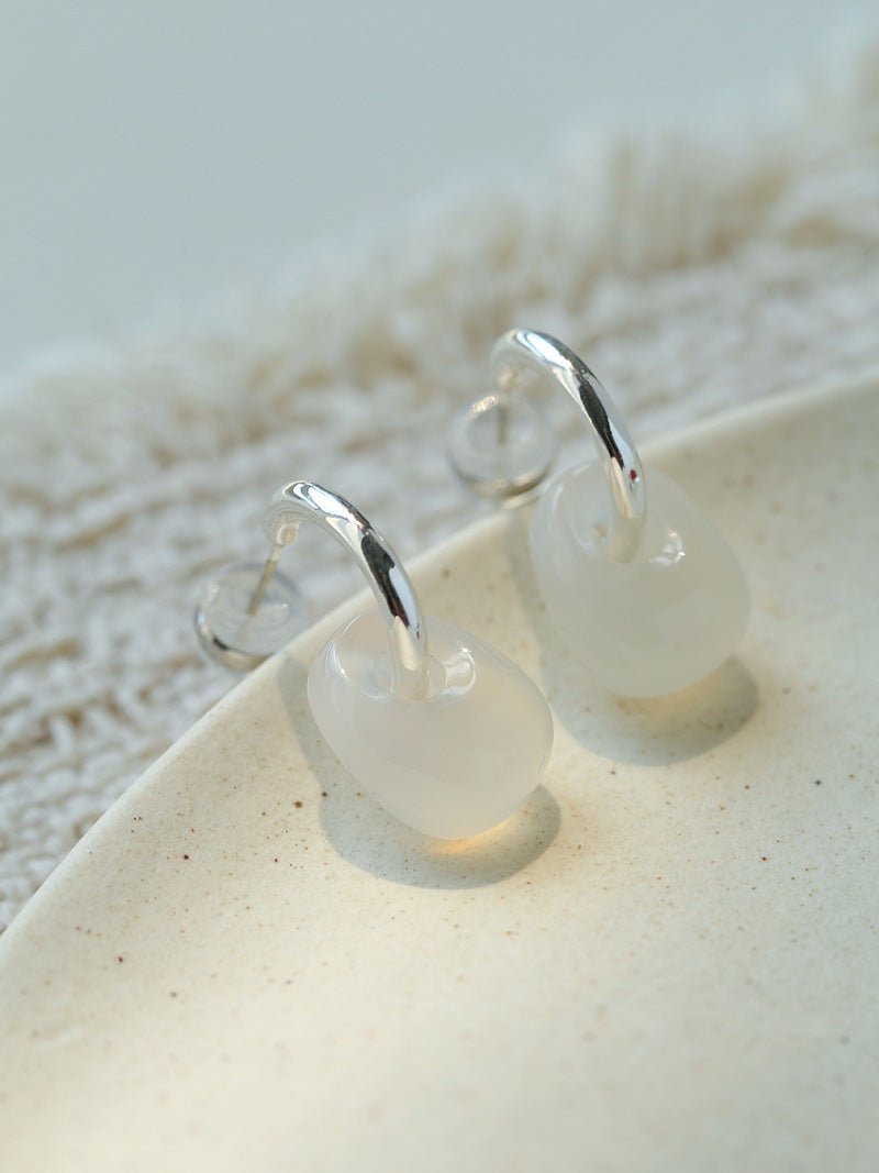 Oval Natural Red Agate And White Agate C-Shaped Earrings - floysun