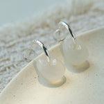 Oval Natural Red Agate And White Agate C-Shaped Earrings - floysun