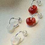 Oval Natural Red Agate And White Agate C-Shaped Earrings - floysun