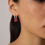 Oval Natural Red Agate And White Agate C-Shaped Earrings - floysun