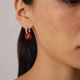 Oval Natural Red Agate And White Agate C-Shaped Earrings - floysun