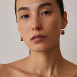 Oval Natural Red Agate And White Agate C-Shaped Earrings - floysun