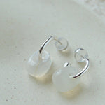 Oval Natural Red Agate And White Agate C-Shaped Earrings - floysun