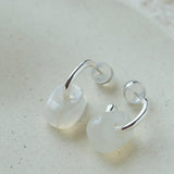 Oval Natural Red Agate And White Agate C-Shaped Earrings - floysun