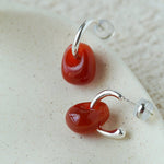 Oval Natural Red Agate And White Agate C-Shaped Earrings - floysun