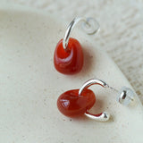 Oval Natural Red Agate And White Agate C-Shaped Earrings - floysun