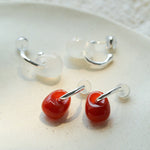 Oval Natural Red Agate And White Agate C-Shaped Earrings - floysun