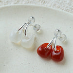 Oval Natural Red Agate And White Agate C-Shaped Earrings - floysun