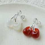 Oval Natural Red Agate And White Agate C-Shaped Earrings - floysun