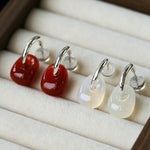 Oval Natural Red Agate And White Agate C-Shaped Earrings - floysun