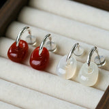 Oval Natural Red Agate And White Agate C-Shaped Earrings - floysun