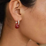Oval Natural Red Agate And White Agate C-Shaped Earrings - floysun